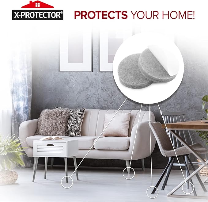 Felt Furniture Pads X-PROTECTOR - 48 Premium Felt Pads Floor Protector - Chair Felts Pads for Furniture Feet Wood Floors - Best Furniture Pads for Hardwood Floors - Protect Your Hard Floors! (Grey)