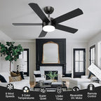 42 inch Black Ceiling Fans with Lights and Remote Control, LED Ceiling Fan Dimmable 3 CCT 6-Speed, Noiseless Modern Ceiling Fan for Bedroom, Living Room, Dining Room, ETL Listed