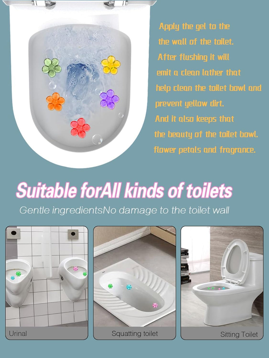 Toilet Gel, 108 Count 9Kinds Of Scent Toilet Cleaner Bowl Gel Stamp Kit Air Freshener