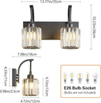 Bathroom Crystal Vanity Lights 2-Light Black Wall Lamp Modern Crystal Bathroom Light Fixtures Over Mirror 13.77" Long Wall Sconce