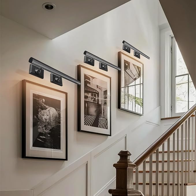 Picture Light, 24in Hardwired Picture Lights for Wall, Dimmable Poster Paintings Frames Light, Brass 4 Lighting Wall Sconces for Art Display Gallery Bathroom Living-Included Bulbs(Black)