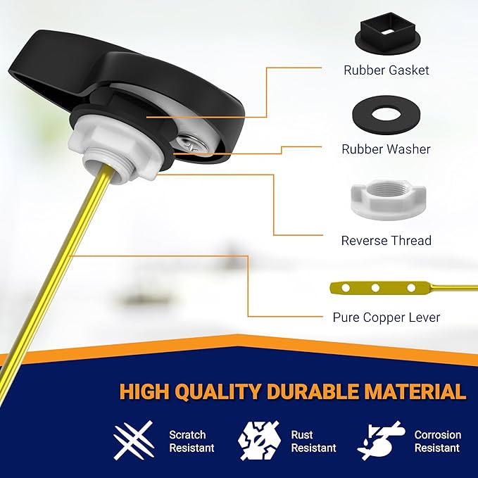 Universal Toilet Handle Lever Replacement - Toilet Flusher Replacement, Side Mount Toilet Tank Lever Fits Most Toilet Tanks - Efficient and Easy to Install Toilet Handle Replacement - Black Finish