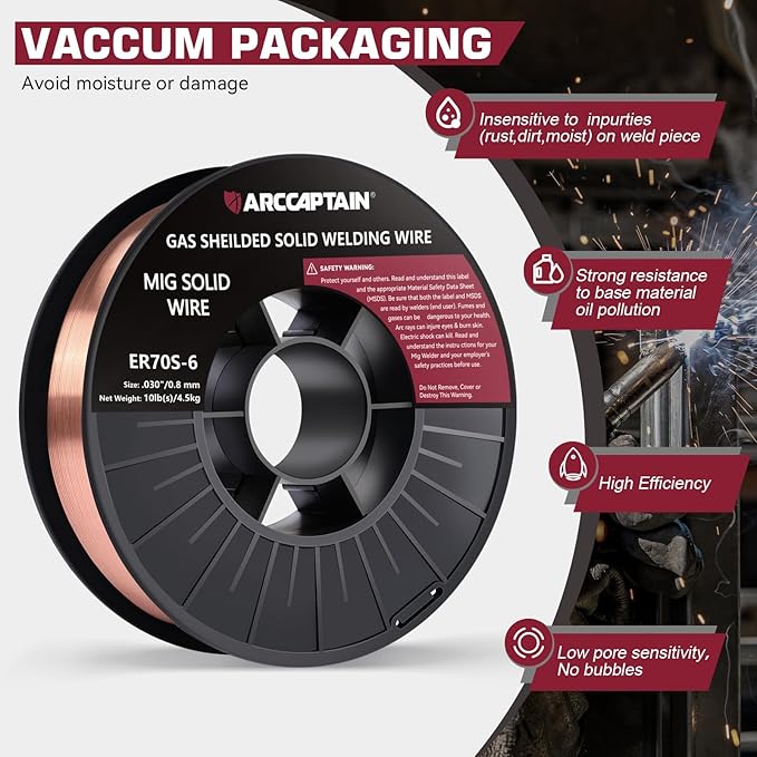 ARCCAPTAIN Mig Welding Wire, 0.030 10Lb Mig Wire ER70S-6 10Lbs Gas Solid Carbon Steel Low Splatter Mig Welding Wire Compatible With Lincoln Miller Forney Harbor Welder 0.08 4.5KG