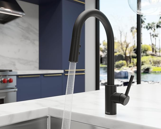 Pfister Stellen Kitchen Faucet with Pull Down Sprayer, Single Handle, High Arc, Matte Black Finish, LG529SAB