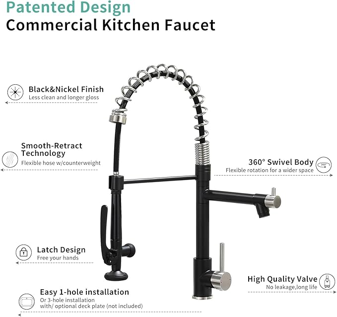 Pull Down Kitchen Faucet with Sprayer,Fapully Commercial Matte Black&Brushed Nickel Kitchen Sink Faucets