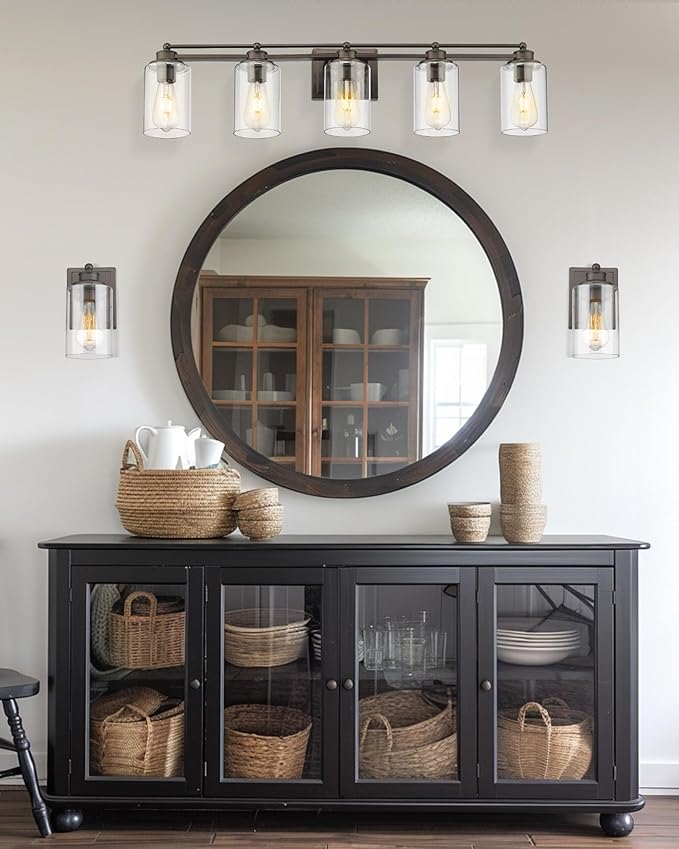 Bathroom Light Fixtures, HWH 5-Light Vanity Lights Over Mirror, 37-inch Farmhouse Wall Light, Oil-Rubbed Bronze Finish, 5HLT63B-5W ORB
