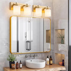 2 Light Modern Bathroom Light Fixtures Over Mirror, Brass Finish Vanity Lights for Bathroom Wall Sconces with Milky White Glass Shades, E26 Socket (Bulbs Not Included)