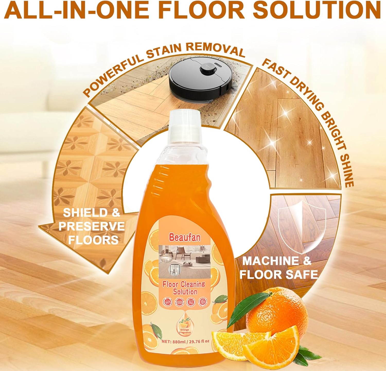 200X Concentrated Floor Cleaning Solution for All Robot Vacuum and Mop, Wet Dry Vacuums Compatible with Eufy, Roborock, Roomba, Tineco, Bissell, Shark, 29.76 fl oz 47 Gallon Cleaner (Orange Scent)