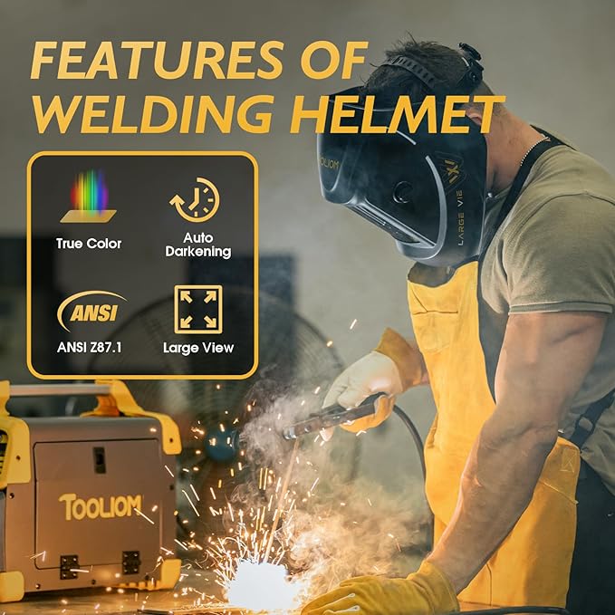 TOOLIOM Large Viewing Welding Helmet True Color Auto Darkening 1/1/1/1 3.94"x 3.27" Welding Mask with Weld/Grind/Cut Mode for TIG MIG Stick