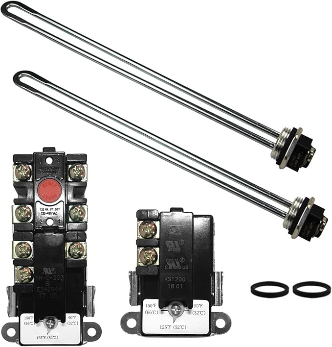 EWH-01 Electric Water Heater Tune-Up Kit, Includes Two Water Heater Thermostats, Two Water Heater Heating Elements - 4500W 240V, T-O-D Style Thermostat, Water Heater Replacement Parts