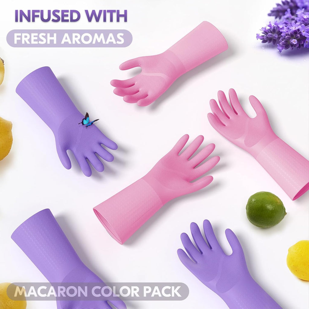 Vgo... Household Cleaning Gloves,Double-layer,Lined Dishwashing Gloves,Long Sleeves for Kitchen,Bathroom Cleaning(TP1117)