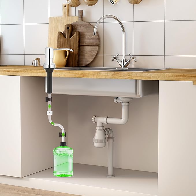 Soap Dispenser for Kitchen Sink, Sink Soap Dispenser with Longer Threaded Shaft Shank, 47" Extension Tube Connects Directly to Dish Soap Container, Wider Pump Head Base（Chrome）