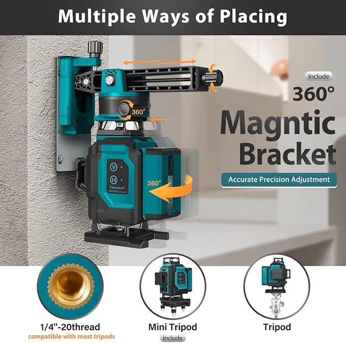 Takamine 16 Lines Laser Level, Red and Green 4x360 4D Cross Line Professional Laser with Two 360°Vertical and Two 360°Horizontal for Construction,Home Renovation,Rechargeable Battery