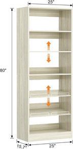 Unikito 25” Closet Organizer Systems, Freestanding Shoe Storage Shelves, Standalone Wood Shoe Racks, Heavy Duty Walk in Closet Tower for Bedroom, Entryway and Mudroom, 25" W x 16" D x 80" H, White Oak