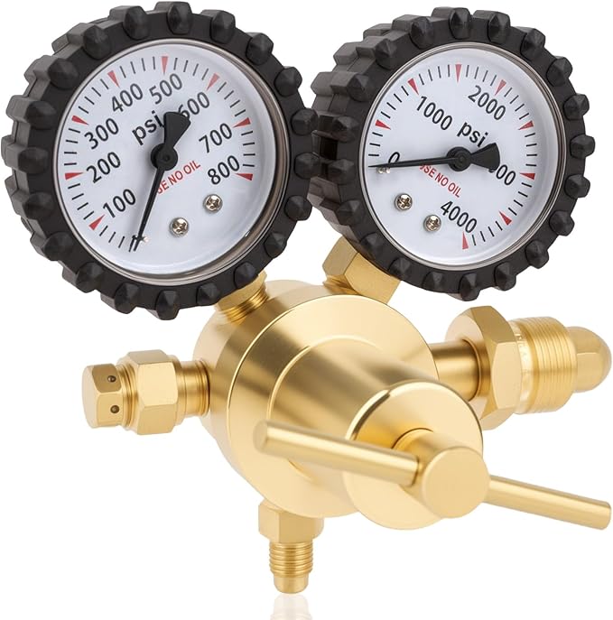 Nitrogen Regulator, 0-800PSI Nitrogen Regulator HVAC with CGA580 Inlet, 1/4" Male Flare Outlet Connection, Nitrogen Tank Regulator for HVAC Purging, Leak Checking, Pressure Testing, Welding