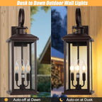 2Pack Dusk to Dawn Outdoor Wall Light Fixture, 24in Bronze Large 3-Light Modern Porch Lantern, Waterproof Exterior Lighting Sconce Wall Mount, Outside Lamp for House Garage Patio E12 Base