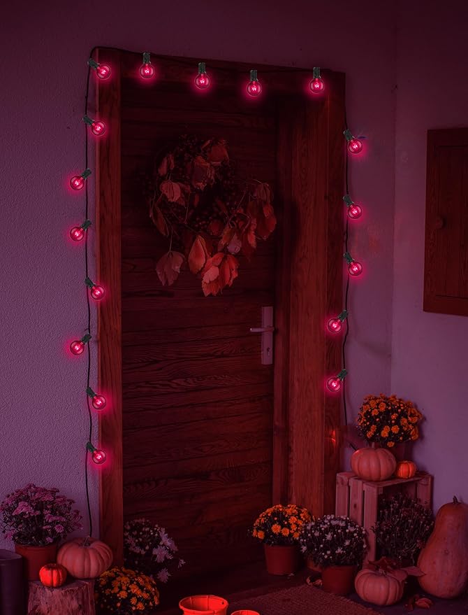 Abeja 25 Pack G40 Replacement Light Bulbs, Black Halloween Bulbs, G40 String Light Replacement Bulbs, 5W Dark Purple Bulb for Indoor Outdoor Patio String Lights, E12/C7 Base