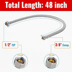(2 Pack) SUNGATOR 48 Inch Faucet Supply Lines, 3/8" Female Comp Thread x 1/2" FIP Thread Sink Hose, 48" Stainless Steel Braided Faucet Supply Line for Bathroom, with 2 Wrenches and 1 Sealing Tape
