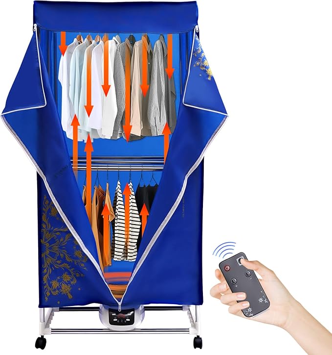 New Generation Electric Clothes Drying,2 Layers-Clothes Dryer Portable Travel Dryer Machine,30kg Indoor Wet Laundry Warm Air Drying,Timing Function/Intelligent Remote Control Design.