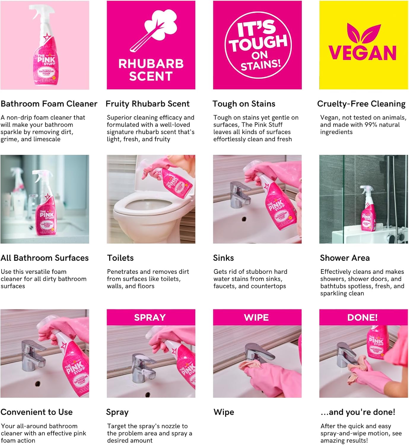 Stardrops - The Pink Stuff - Miracle Bathroom Foam Cleaner 750ml - Baths, Tiles, Soap Scum, Limescale, Streak Free (Pack of 2)
