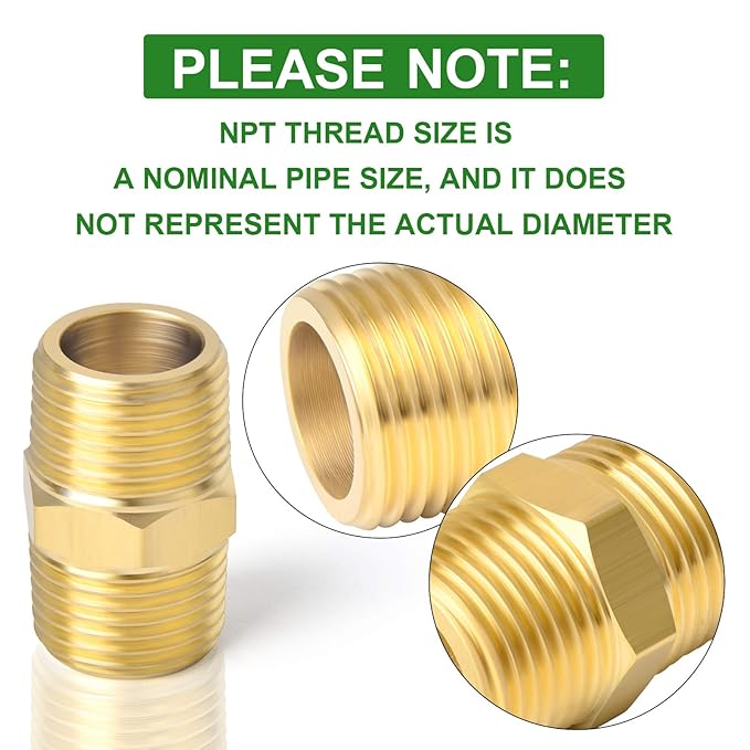 TAISHER 2PCS Brass Pipe Fitting, Reducer Adapter, Hex Nipple, 3/4-Inch Male Pipe x 3/4-Inch Male Pipe