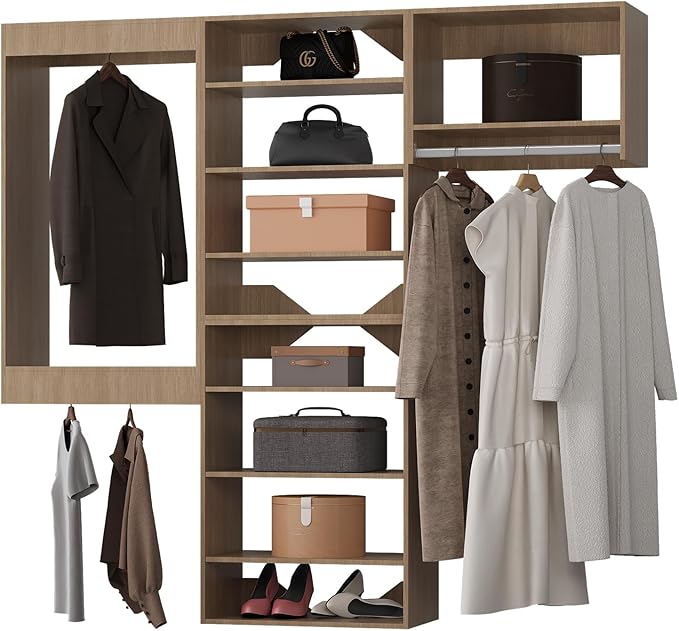 Modular Closet Organizer, 90" Wide Wardrobe Tower System with Towers and Hanging, Wall Mounted, Bedroom, Wood