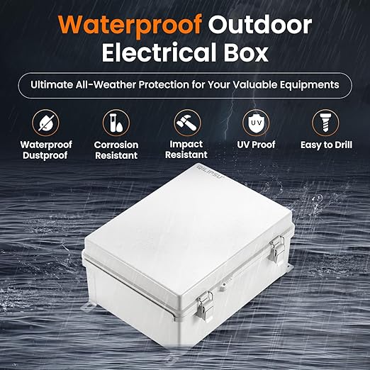 QILIPSU Waterproof Junction Box IP67 Outdoor Plastic Electrical Project Enclosure Weatherproof with Inner Door, Mounting Plate, Wall Brackets, Hinged Grey Cover 14.6"x10.6"x5.9" -D