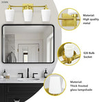Bathroom Vanity Light Fixtures Brushed Brass Over Mirror with Milk Glass Shade Wall Sconce Lighting Lamp Bath 3-Lights (Exclude E26 Bulb)