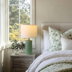 PoKat 20.75" Small Modern Ceramic Table Lamps Set of 2 for Bedroom, Green Bedside Lamps for Night Stands, Farmhouse House Decor Nightstand Table Lamps for Living Room End Table Green