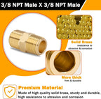KOOTANS 3/8 NPT x 3/8 NPT Male Solid Brass Nipples Heavy Brass Pipe Adapter Fittings Equal Hex Nipple Connectors 4Pieces