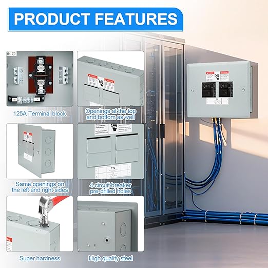 THQL Circuit Breaker Panels, 4-Space, 125A Circuit Breaker Distribution Box, 120V/240V Circuit Breaker Electrical Enclosure,Indoor Main Lug Load Center