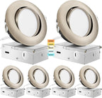 Brushed Nickel Recessed Lighting 4 Inch 6 Pack, Ajustable Eyeball Gimbal canless recessed Light with Junction Box,9W 750LM,Dimmable,5CCT Selectable