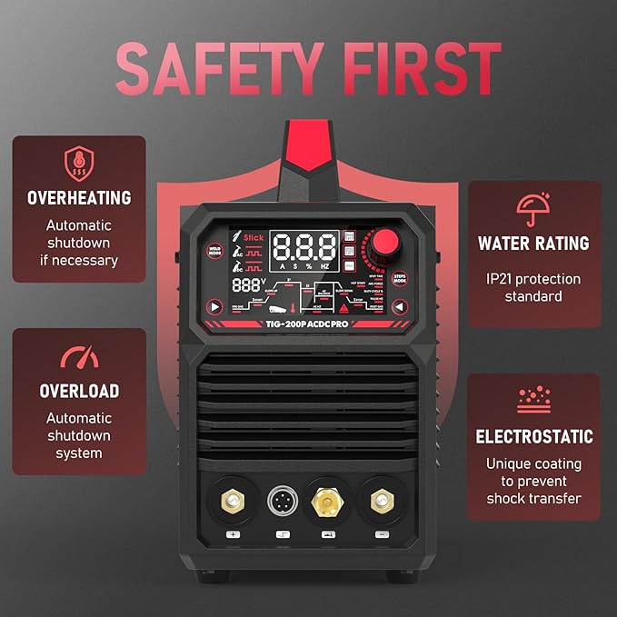 YESWELDER 200A AC/DC Aluminum Tig Welder with Pulse Large LED Display, Digital Inverter STICK/TIG 110/220V Dual Voltage TIG Welding Machine TIG-200P ACDC