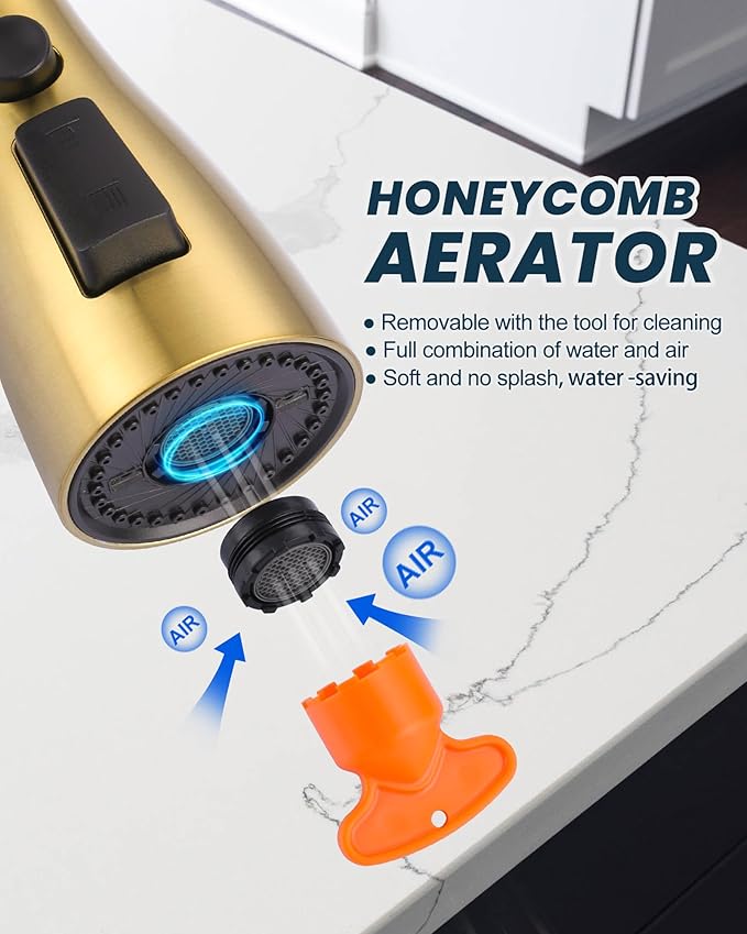 ARCORA Kitchen Faucet Spray Head Brushed Gold, 3-Function Kitchen Sink Spray Nozzle with 9 Adapters, Kitchen Faucet Head Replacement Compatible with Moen, Delta, American Standard Faucets