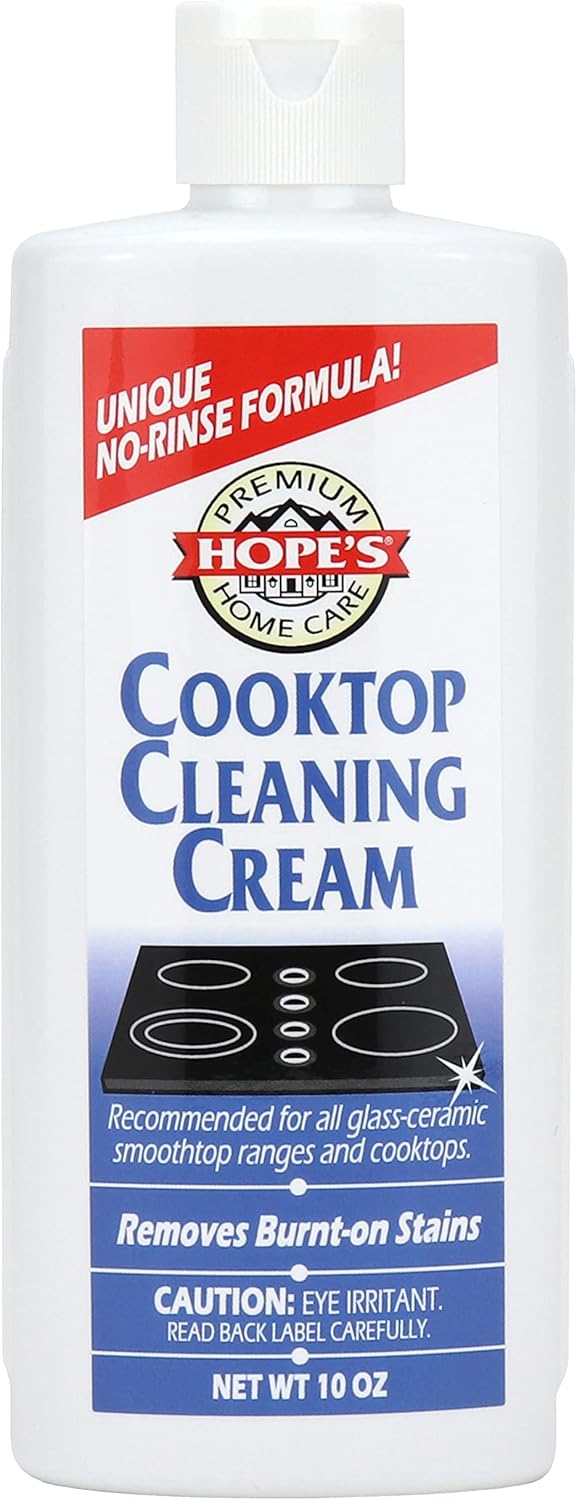 HOPE'S Cooktop Cleaning Cream, Fast Acting No-Rinse Cooktop Cleaner for Glass Ceramic Cooktops and Stoves, Removes Burnt-on Stains, 10 Oz Net Weight (8 Fl Oz), Pack of 1