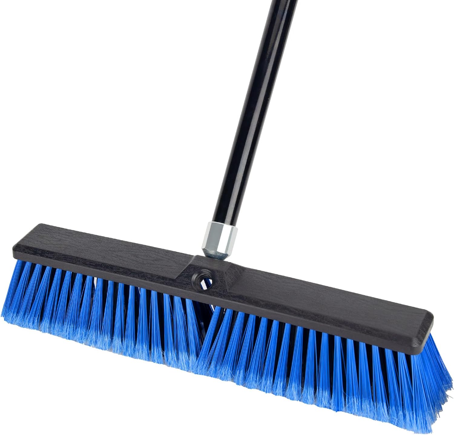18 Inches Outdoor Push Broom Heavy Duty Shop Broom with 63" Long Handle for Deck Driveway Garage Yard Patio Concrete Floor Cleaning(Blue)