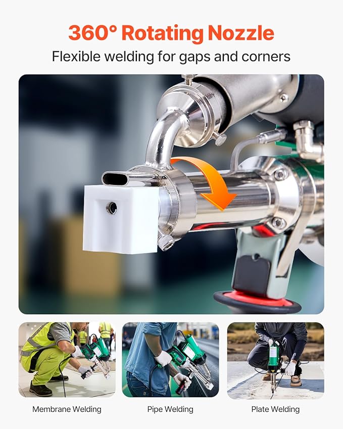 VEVOR Handheld Plastic Welding Extruder, 800W Hitachi Motor Extrusion Welding Gun - 0.79 in Weld Width & 360° Nozzle, Dual Heating System PP PE PVC HDPE Extrusion Welder for Membrane Pipe Plate