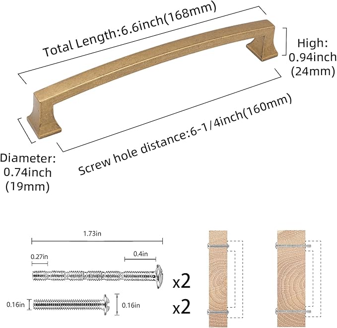 COTYKILEY 10 Pack 6.3 Inch(160mm) Antique Brass Kitchen Cabinet Handles Cabinet Pulls Vintage Drawer Pulls Aged Gold Bronze Kitchen Cabinet Hardware