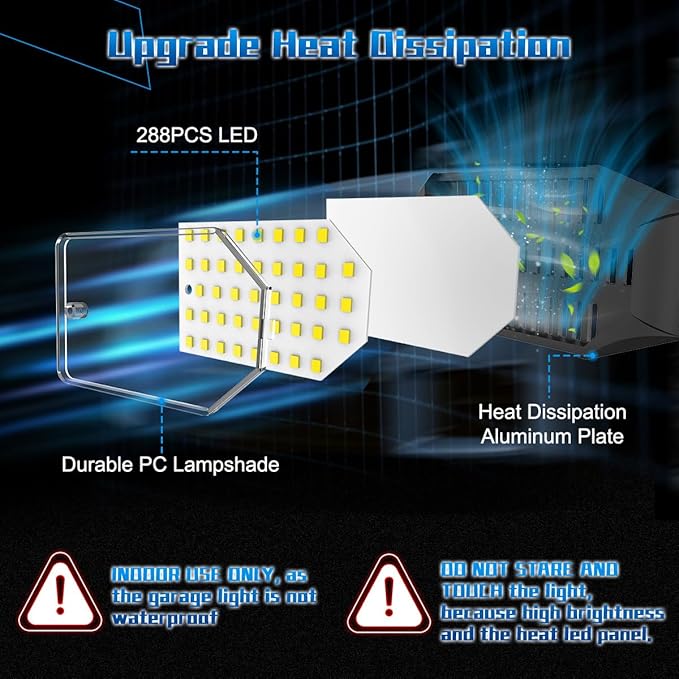 LED Garage Lights - 30000LM Super Brighter Garage Lighting w/ 6 Deformable Panels 6500K Led Shop Lights E26 Screw in Base for Basement Workshop Warehouse Attic - 2Pack