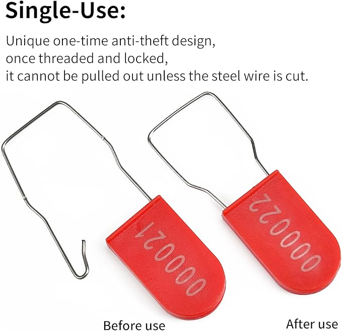 500PCS Plastic Padlock Security Seals Metal Wire Padlocks Electric Meter Seal Disposable Anti-Tamper Lock Numbered Anti Tamper Tag Hasps Red
