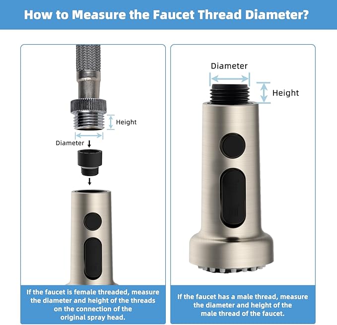 Hibbent Stainless Steels Pull Down Kitchen Faucet Head Replacement, 3 Function Sink Faucet Sprayer Head with 15 Adapters, Compatible with Moen, American Standard, Delta, Kohler Faucets, Brushed Nickel