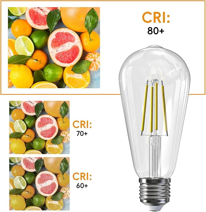 Jensense Edison LED Light Bulbs 8Watt Dimmable Light Bulbs 5000K Daylight White, E26 LED Bulb 60watt Equivalent, Vintage Bulbs 800lm CRI 90 Clear Glass 4 Packs