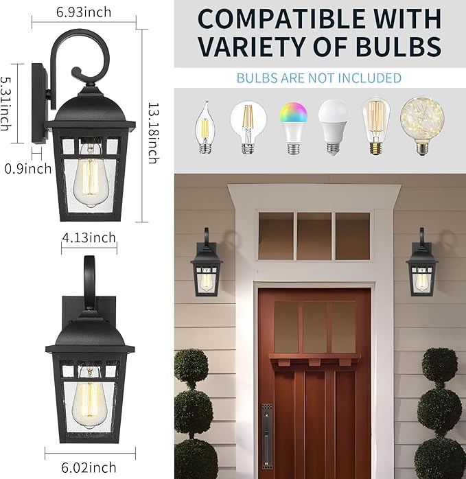 Front Porch Lights Outdoor Wall Lights Exterior Wall Sconce, Matte Black Exterior Light Fixtures with Waterproof Farmhouse Outdoor Lighting Fixtures for House Garage Porch Patio