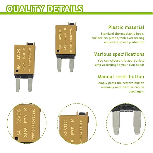 5A DC 12V-32V Manual Reset Circuit Breaker ATM Low Profile T1 Mini Blade Fuses Breakers for Car Trucks Marine Boat RV Solar and More,2 Pack