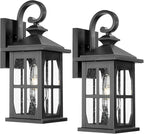 Darkaway Outdoor Light Fixtures Wall Mount, Outdoor Wall Lights Exterior Lighting Fixtures Waterproof Black Outside Wall Sconce with Seeded Glass for House Porch Hallway Garage Front Door