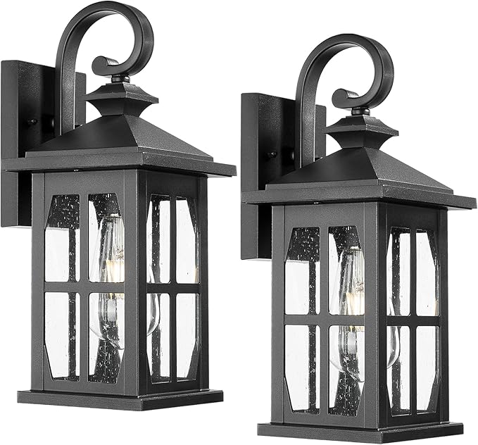 Darkaway Outdoor Light Fixtures Wall Mount, Outdoor Wall Lights Exterior Lighting Fixtures Waterproof Black Outside Wall Sconce with Seeded Glass for House Porch Hallway Garage Front Door