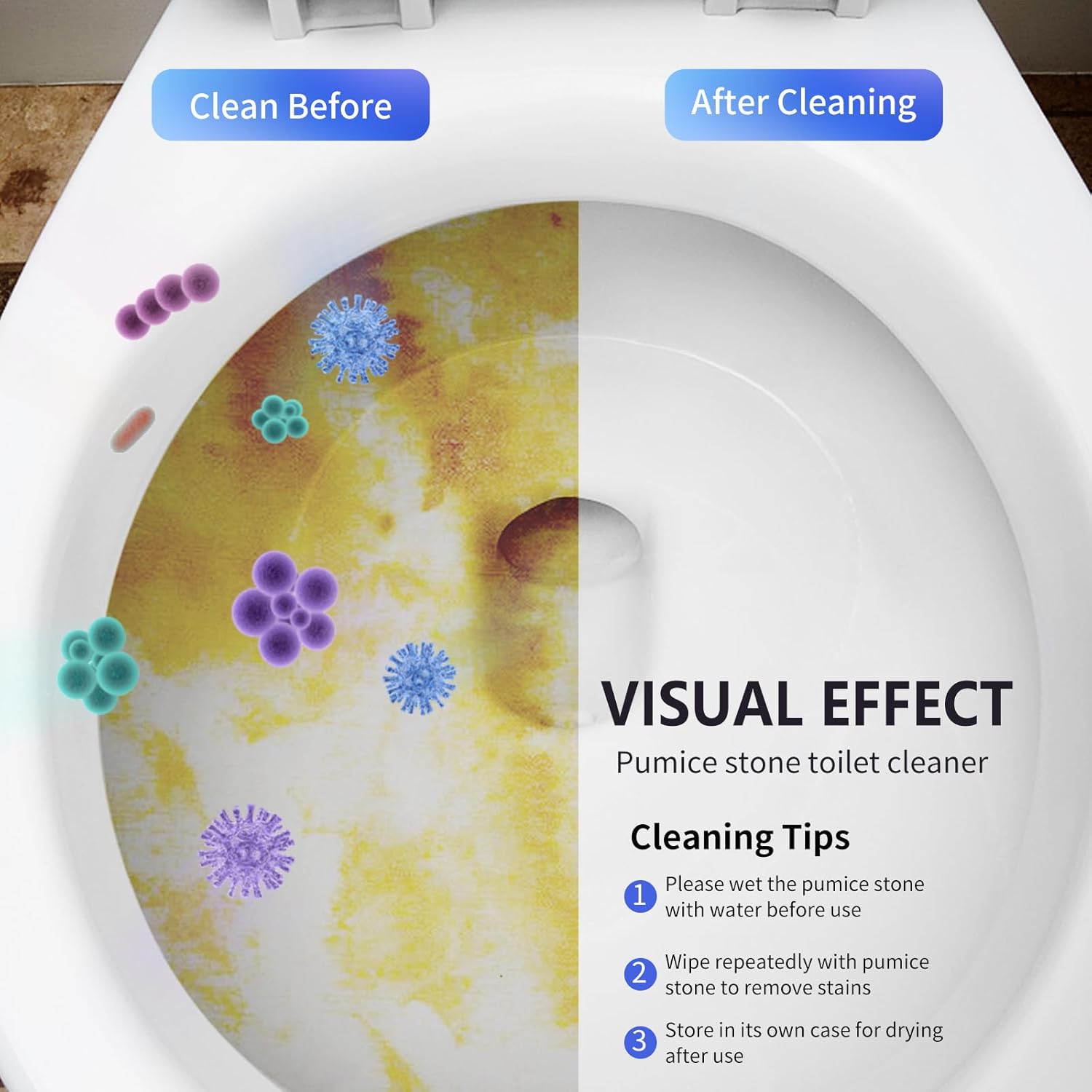 Toilet Bowl Cleaner Pumice Stone -Hard Water Stain Remover, Powerfully Removes Toilet Bowl Rings，Rust &Lime，Ideal for Toilet Brush/BBQ Grills/Sink/Pool/Bathroom【2Pack】 (Extra Long Handle)