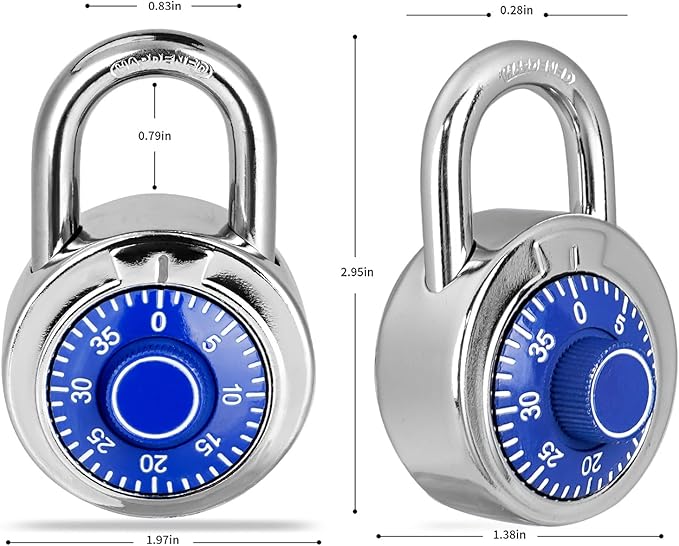 Combination Padlock 48 Pack, Fixed Dial Combination Padlock with Different Combinations, 2 in. Wide. Blue Turntable, Lock for Gym & Locker, School, Toolbox, and More