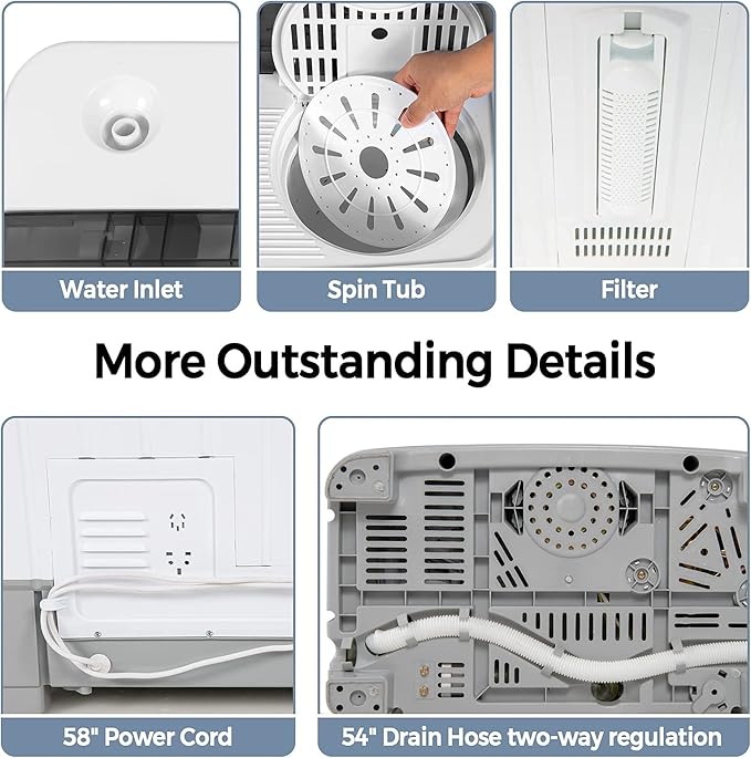 Giantex Portable Washing Machine, 2 in 1 Laundry Washer and Spinner Combo, 22lbs Capacity 13.2 lbs Washing 8.8 lbs Spinning, Timer Control, Drain Pump, Dorm Apartment Semi-Automatic Twin Tub Washer