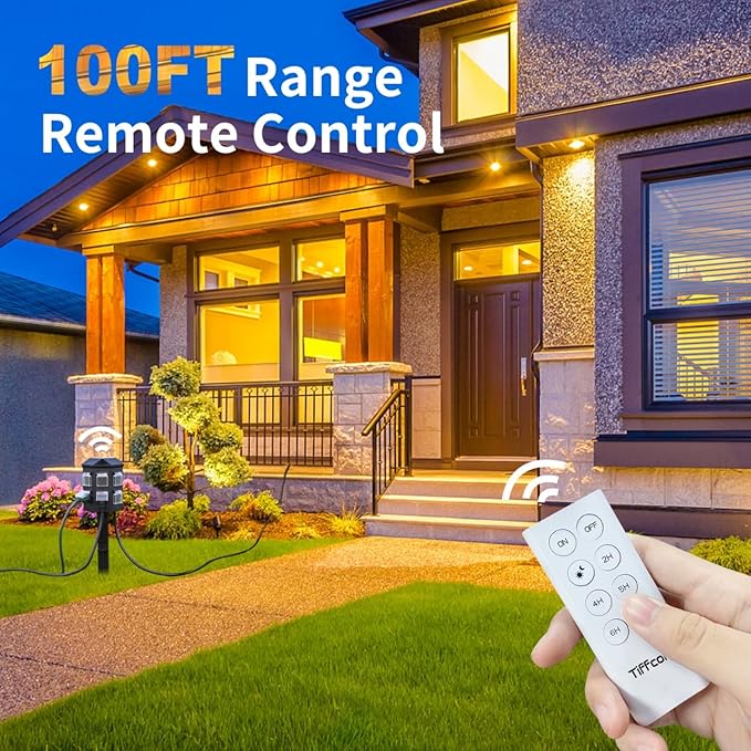 TiFFCOFiO Outdoor Power Strip with 60 FT Extension Cord, 100FT Remote Control, Dusk to Dawn Light Timer Waterproof, 6 Grounded Outlets for Yard, Pool and Garden, ETL Listed